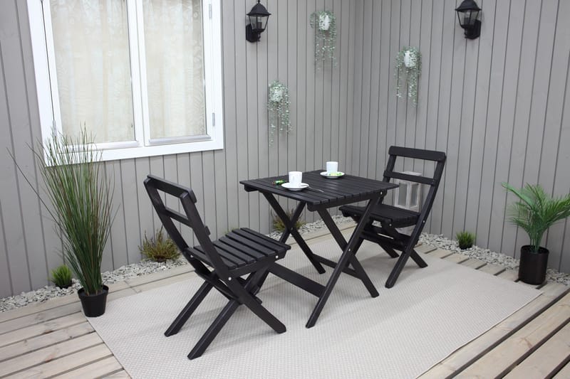 Wilma Cafésett 65x65 cm + 2 Stoler Grå/Hvit - Baltic Garden - Hagemøbler - Balkong - Balkongmøbler - Balkonggrupper