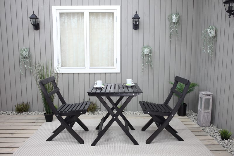 Wilma Cafésett 65x65 cm + 2 Stoler Grå/Hvit - Baltic Garden - Hagemøbler - Balkong - Balkongmøbler - Balkonggrupper