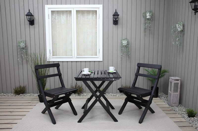 Wilma Cafésett 65x65 cm + 2 Stoler Grå/Hvit - Baltic Garden - Hagemøbler - Balkong - Balkongmøbler - Balkonggrupper
