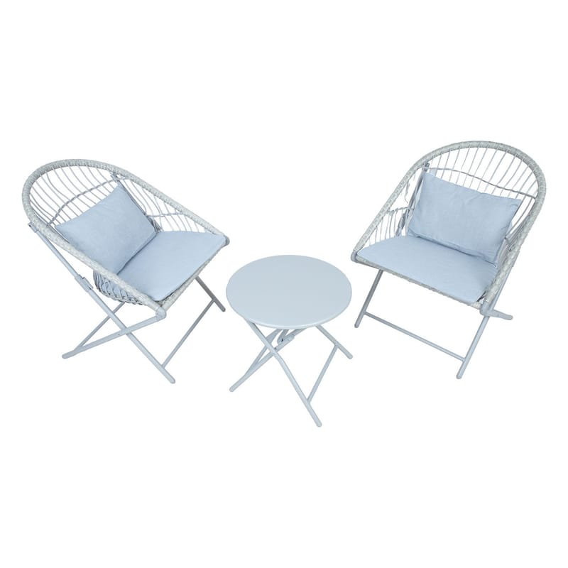 Balkongsett HOME4YOU Yolanda 2 stoler og bord lysegrå - lys grå - Hagemøbler - Balkong - Balkongmøbler - Balkonggrupper