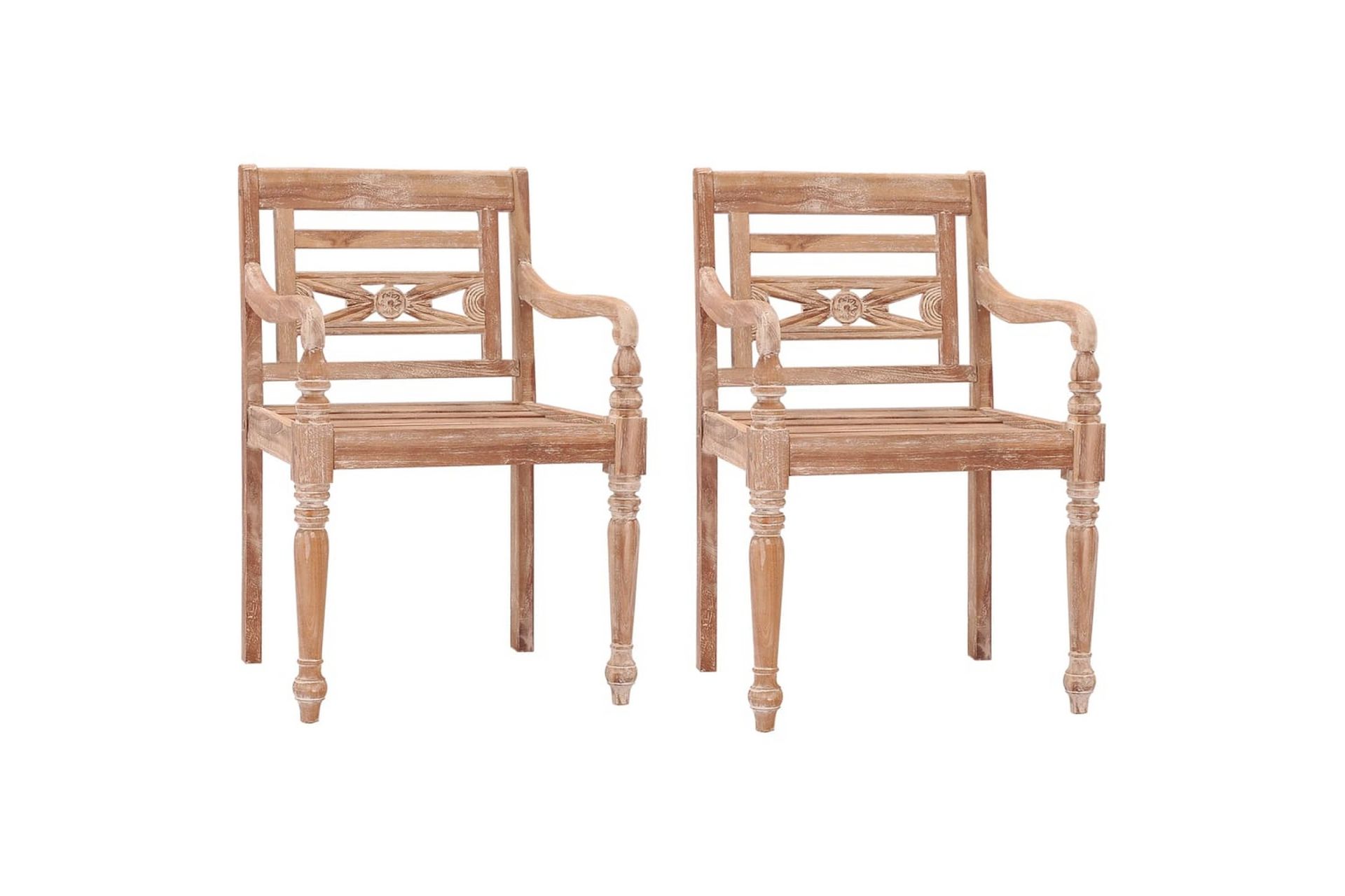Bataviastoler 2 stk hvitvasket heltre teak - Brun - Hagemøbler - Balkong - Balkongmøbler - Balkongstoler