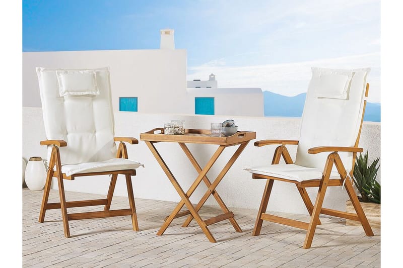 Hagestol 2 stk Akasietre med pute JAVA - Tre/natur - Hagemøbler - Balkong - Balkongmøbler - Balkongstoler