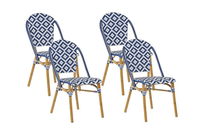Hagestol 4 stk blå/Hvit mønster RIFREDDO - Blå - Hagemøbler - Balkong - Balkongmøbler - Balkongstoler