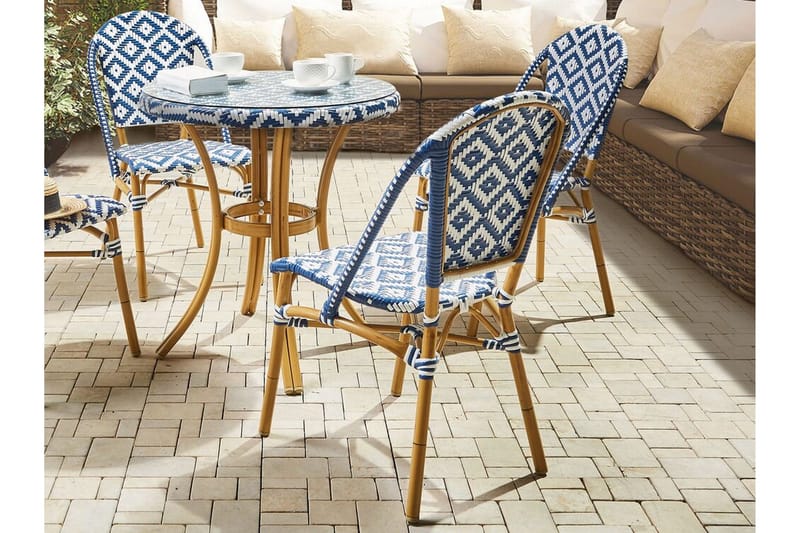 Hagestol 4 stk blå/Hvit mønster RIFREDDO - Blå - Hagemøbler - Balkong - Balkongmøbler - Balkongstoler