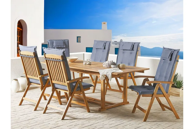 Hagestol 6 akasietre med pute i blå JAVA - Tre / Natur - Hagemøbler - Balkong - Balkongmøbler - Balkongstoler