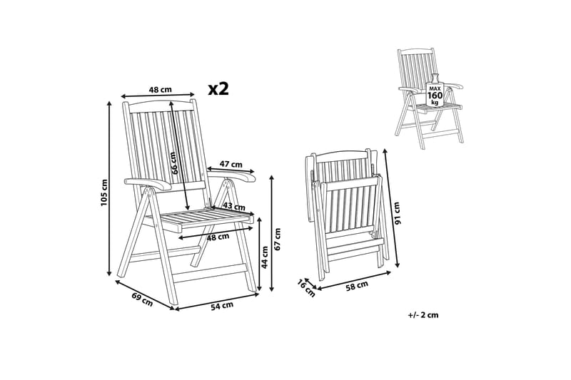 Tredgårdsstol 2 st akaciaTre Lysebrun JAVA - Tre/natur - Hagemøbler - Balkong - Balkongmøbler - Balkongstoler