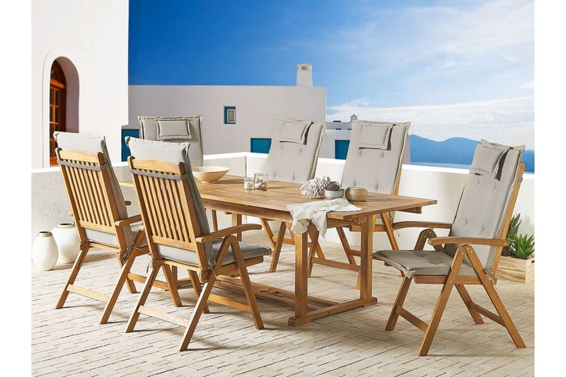 Tredgårdsstol 6 st akaciaTre med Pute JAVA - Tre/natur - Hagemøbler - Balkong - Balkongmøbler - Balkongstoler