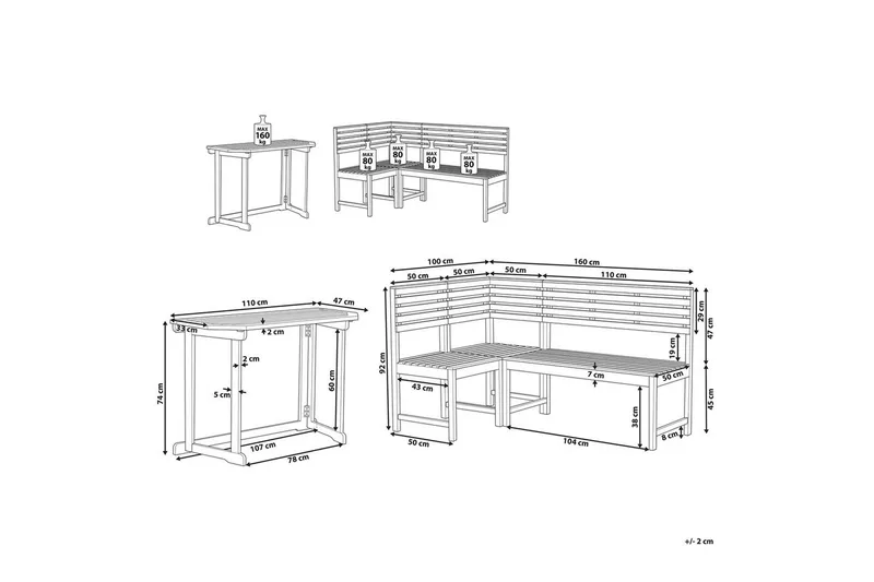 Bistro-set Beliani Treia Light wood - Hagemøbler - Balkong - Balkongmøbler - Balkonggrupper