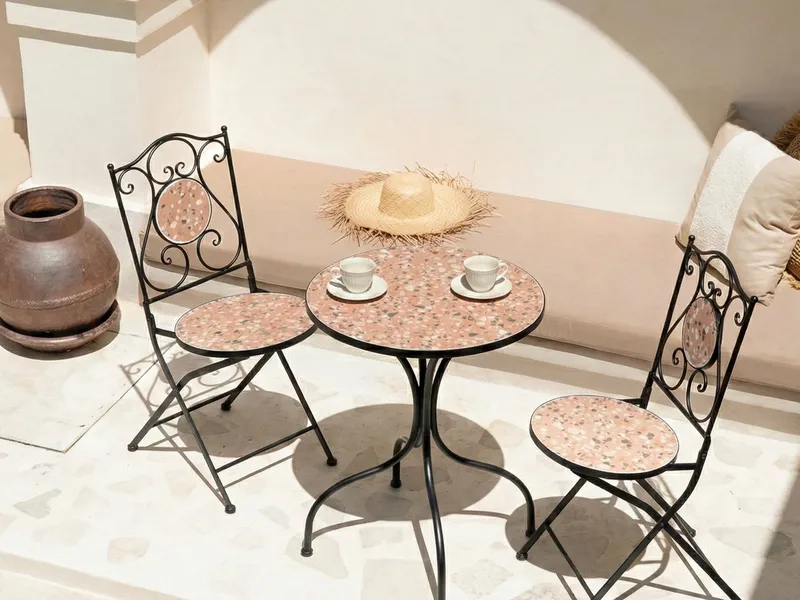 Bistrobord utendørs Adrano 60 cm terrazzoeffekt Jern - Svart/Oransje - Hagemøbler - Balkong - Balkongmøbler - Balkongbord