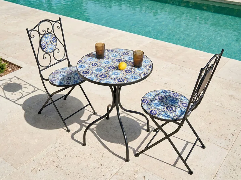 Bistrobord utendørs Aggius 60 cm Jern - Svart/Blå - Hagemøbler - Balkong - Balkongmøbler - Balkongbord