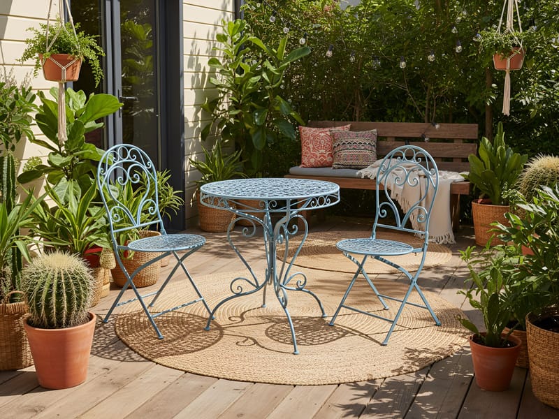 Bistrobord utendørs Albinia 70 cm Jern - Blå - Hagemøbler - Balkong - Balkongmøbler - Balkongbord