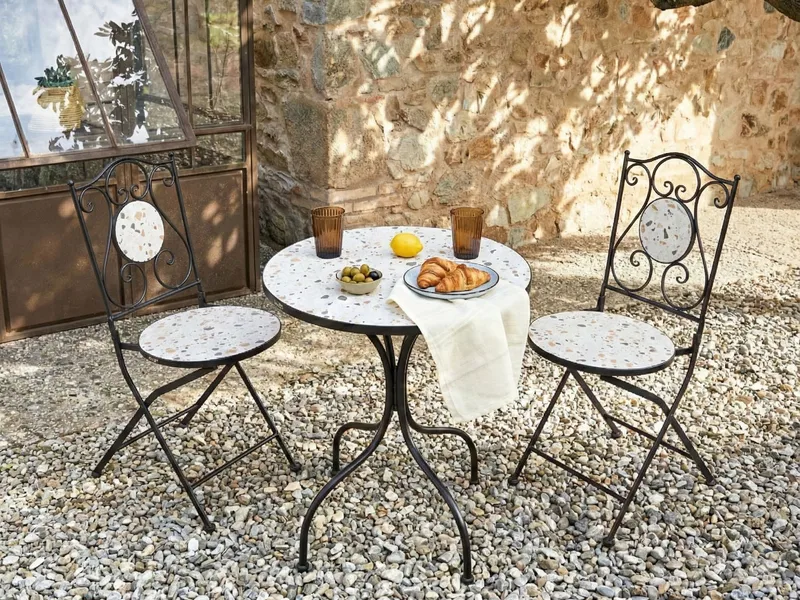 Bistrobord utendørs Artena 60 cm terrazzoeffekt Jern - Svart/Hvit - Hagemøbler - Balkong - Balkongmøbler - Balkongbord