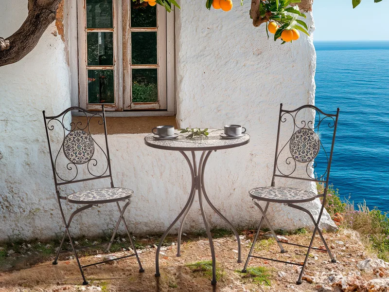 Bistrobord utendørs Chapeco 60 cm Jern - Svart/blå/hvit - Hagemøbler - Balkong - Balkongmøbler - Balkongbord