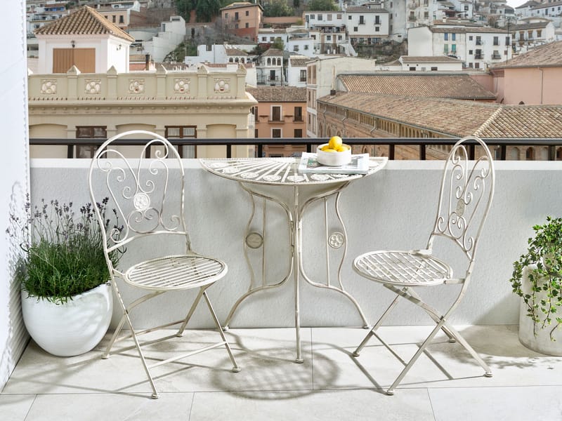 Bistrobord utendørs Coggia 80 cm Jern - Beige - Hagemøbler - Balkong - Balkongmøbler - Balkongbord