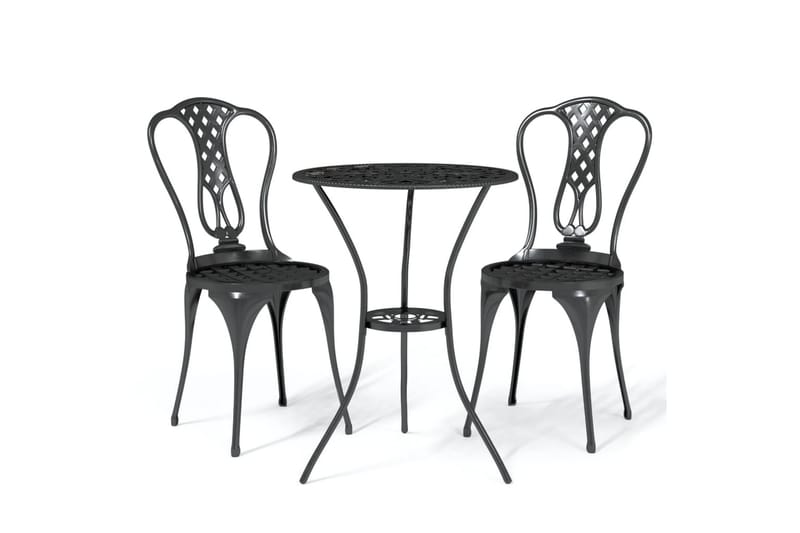 Bistrosett 3 deler støpt aluminium svart - Svart - Hagemøbler - Balkong - Balkongmøbler - Balkonggrupper