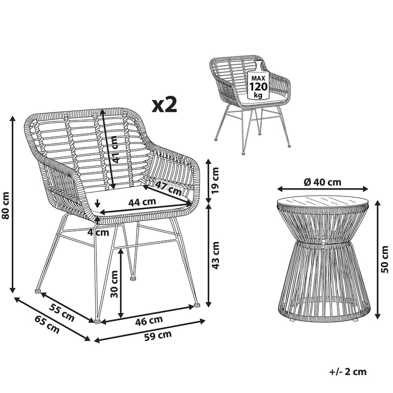 Cafégruppe Trestina - Naturlig - Hagemøbler - Balkong - Balkongmøbler - Balkonggrupper