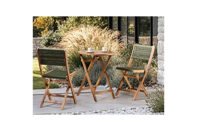 Cafégruppe Prossedi - Grønt, lyst treverk - Hagemøbler - Balkong - Balkongmøbler - Balkonggrupper