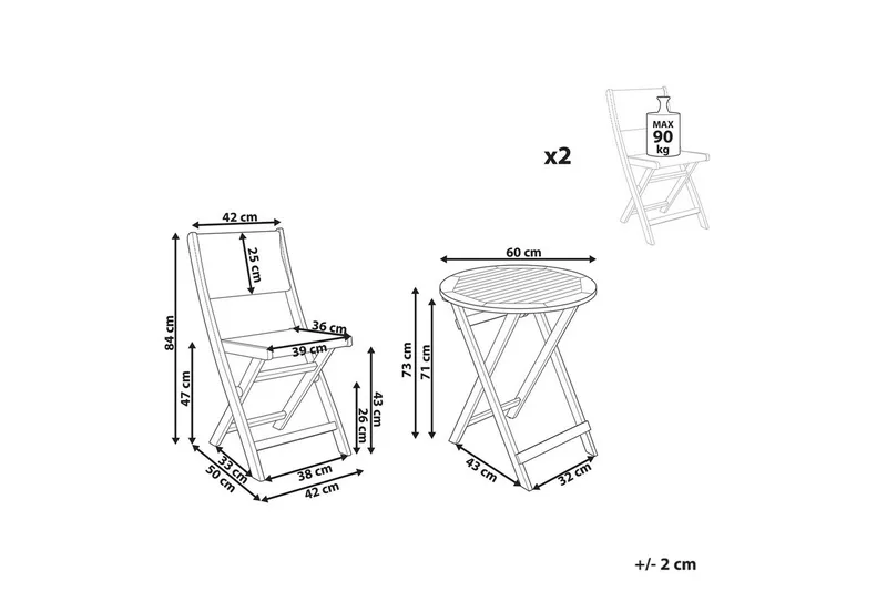 Cafégruppe Prossedi - Grønt, lyst treverk - Hagemøbler - Balkong - Balkongmøbler - Balkonggrupper