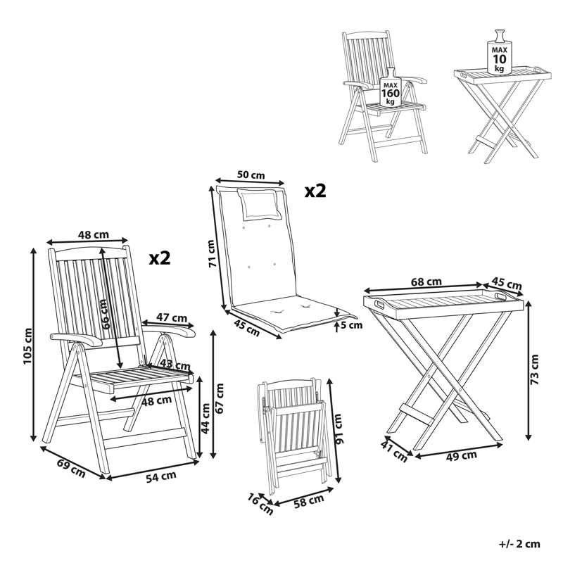 Caféssett utendørs Amantea Premium akasietre - Brun/taupe - Hagemøbler - Balkong - Balkongmøbler - Balkonggrupper