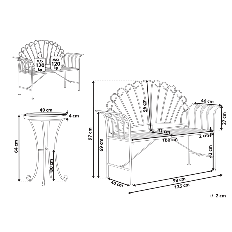 Caféssett utendørs Cavinia Jern - Hvit - Hagemøbler - Balkong - Balkongmøbler - Balkonggrupper