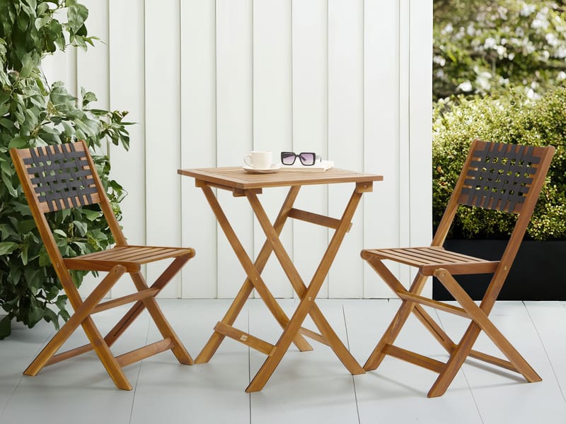 Caféssett utendørs Coniolo akasietre - Brun/svart - Hagemøbler - Balkong - Balkongmøbler - Balkonggrupper