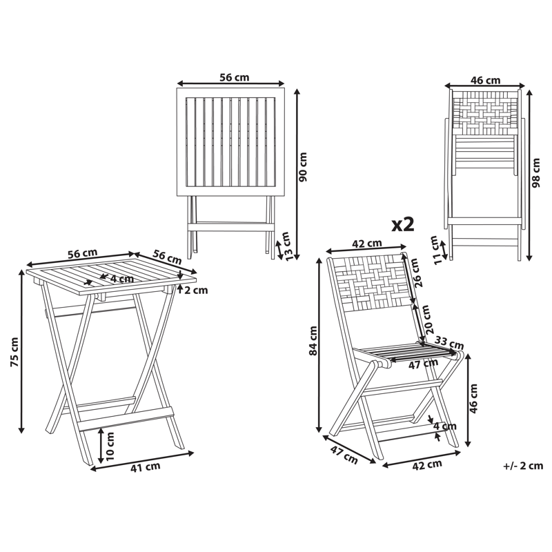 Caféssett utendørs Coniolo akasietre - Brun/svart - Hagemøbler - Balkong - Balkongmøbler - Balkonggrupper