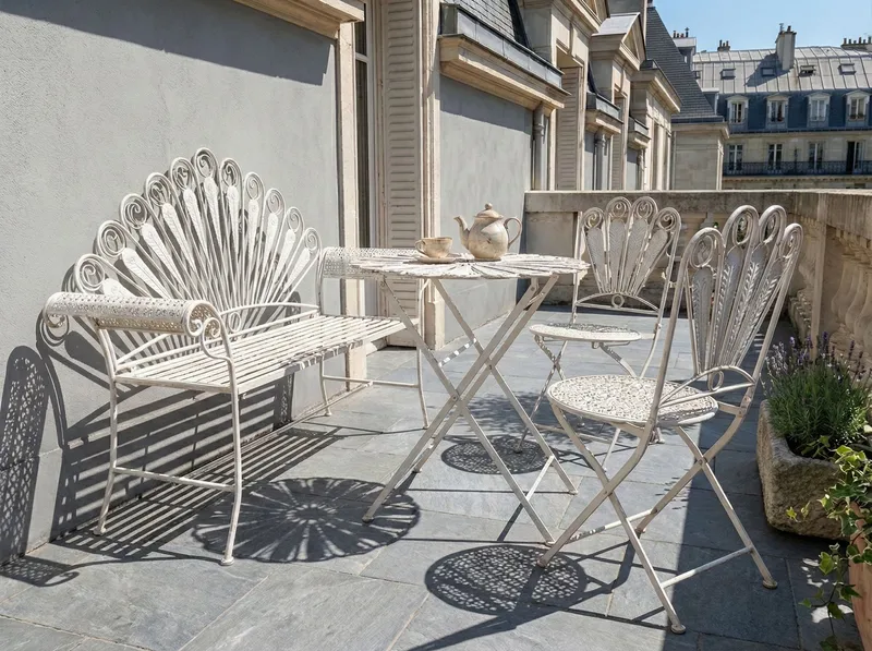 Caféssett utendørs med benk Pavia Jern - Hvit - Hagemøbler - Balkong - Balkongmøbler - Balkonggrupper