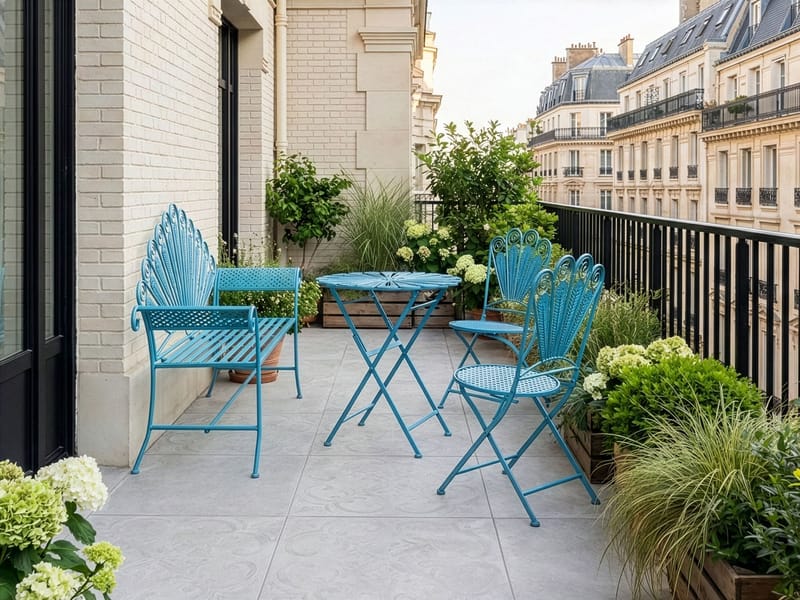 Caféssett utendørs med benk Pavia Jern - Blå - Hagemøbler - Balkong - Balkongmøbler - Balkonggrupper