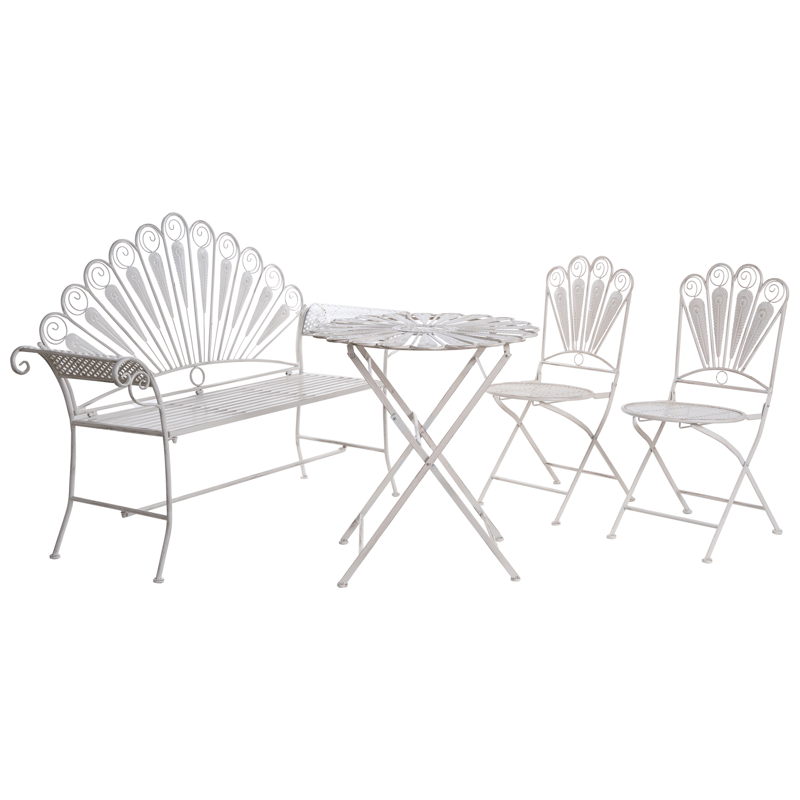 Caféssett utendørs med benk Pavia Jern - Hvit - Hagemøbler - Balkong - Balkongmøbler - Balkonggrupper