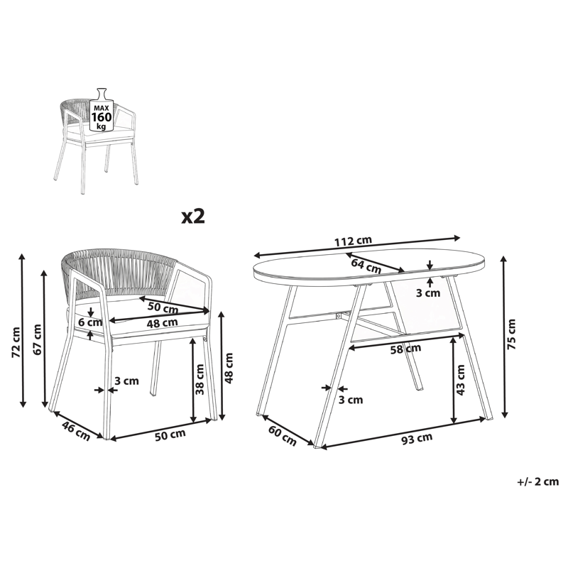 Caféssett utendørs Muros Stål - Grå/Beige - Hagemøbler - Balkong - Balkongmøbler - Balkonggrupper