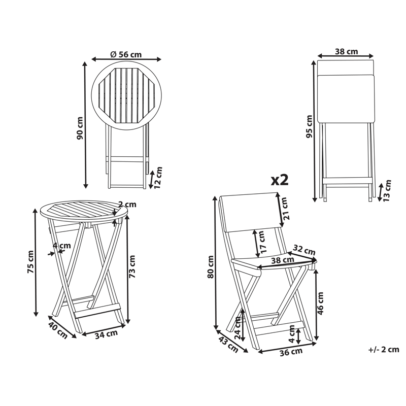 Caféssett utendørs Rivarotta akasietre - Brun/svart - Hagemøbler - Balkong - Balkongmøbler - Balkonggrupper