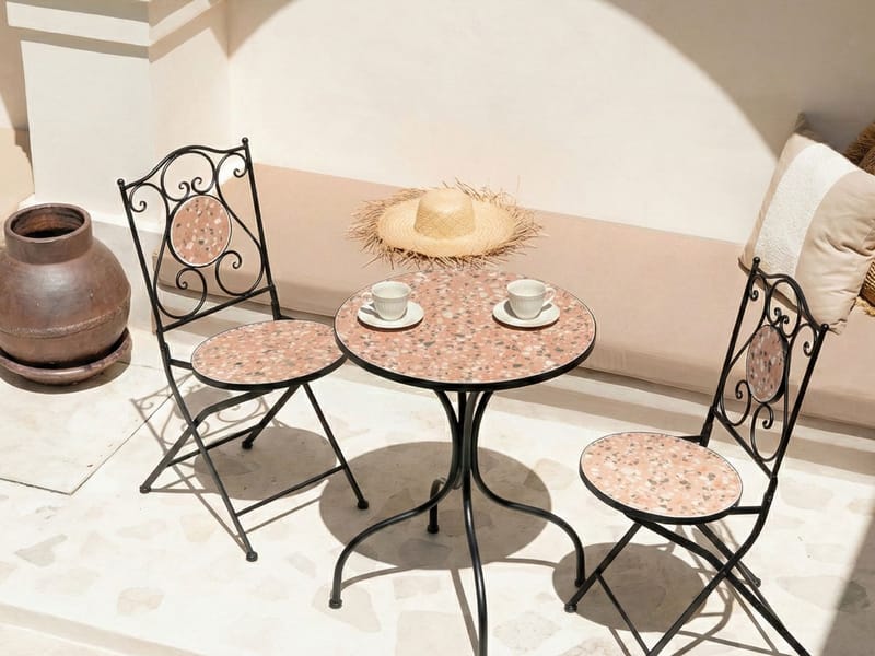 Caféssett utendørs sammenleggbar Adrano Jern - Svart/Brun/Oransje - Hagemøbler - Balkong - Balkongmøbler - Balkonggrupper