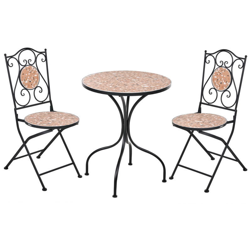 Caféssett utendørs sammenleggbar Adrano Jern - Svart/Brun/Oransje - Hagemøbler - Balkong - Balkongmøbler - Balkonggrupper