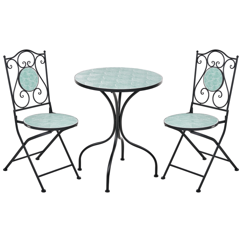 Caféssett utendørs sammenleggbar Anapo Jern - svart/grønn - Hagemøbler - Balkong - Balkongmøbler - Balkonggrupper