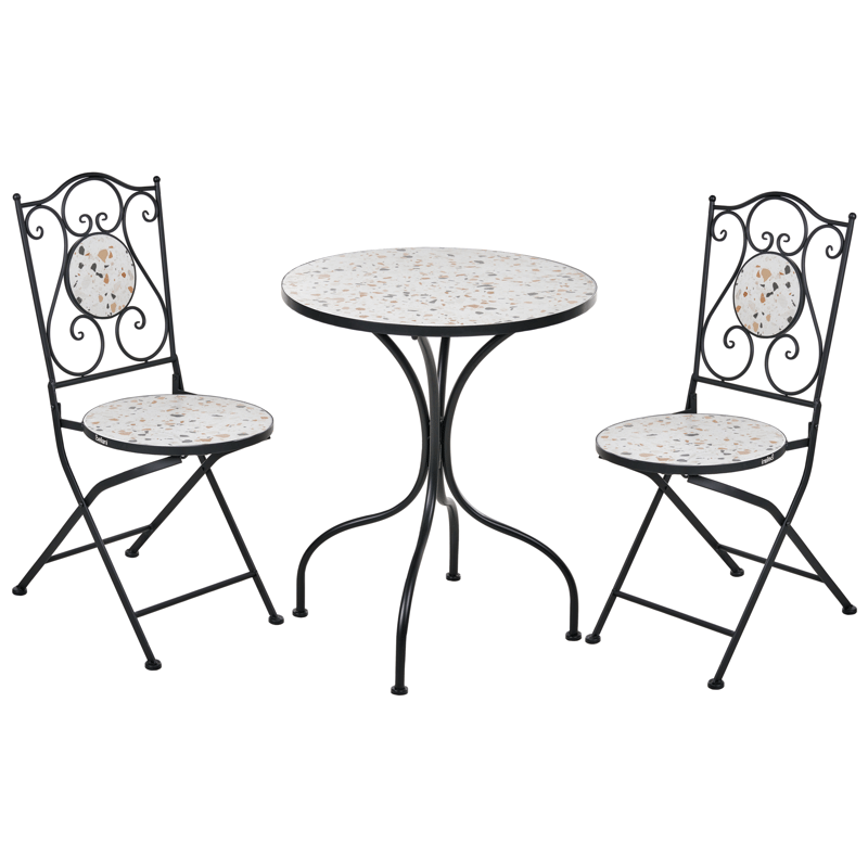 Caféssett utendørs sammenleggbar Artena Jern - Svart/Hvit - Hagemøbler - Balkong - Balkongmøbler - Balkonggrupper
