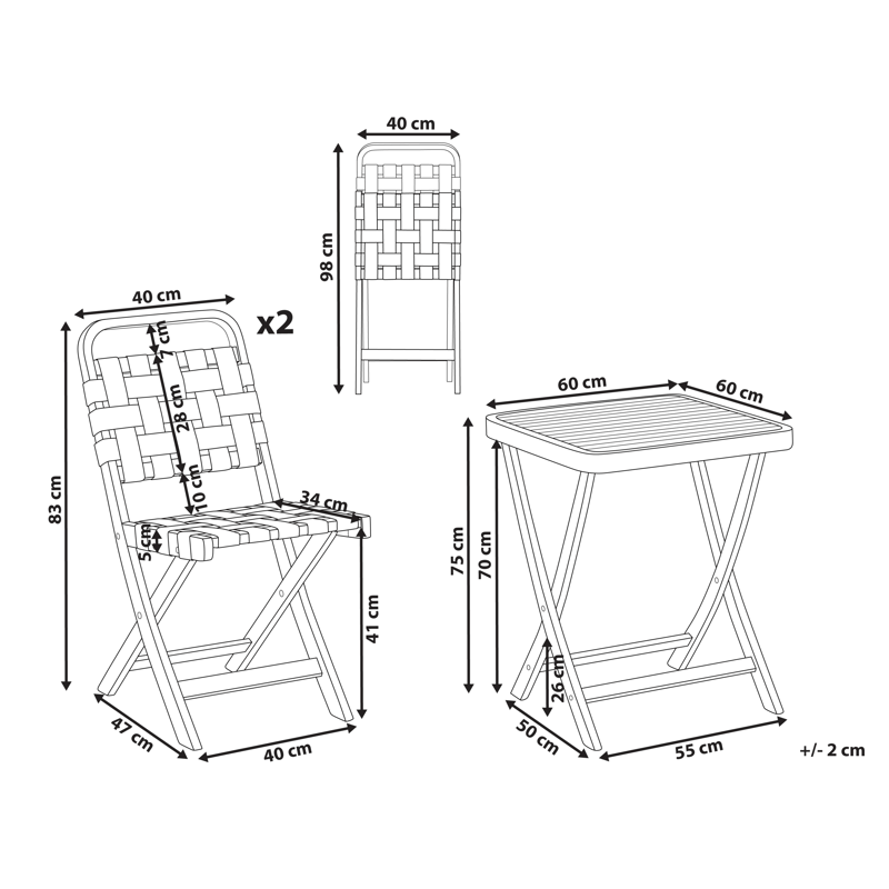 Caféssett utendørs sammenleggbar Calciano akasietre - Brun/beige - Hagemøbler - Balkong - Balkongmøbler - Balkonggrupper