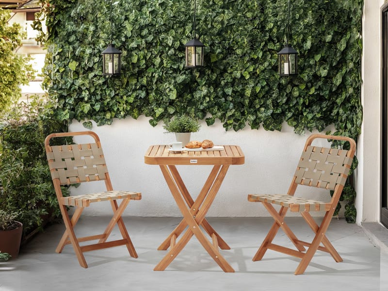 Caféssett utendørs sammenleggbar Calciano akasietre - Brun/beige - Hagemøbler - Balkong - Balkongmøbler - Balkonggrupper