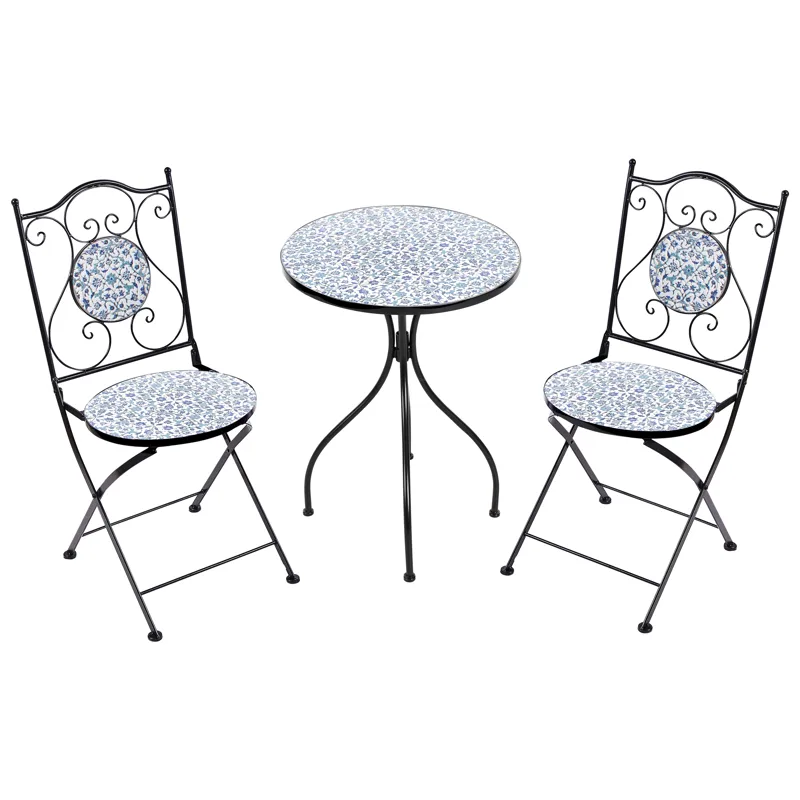 Caféssett utendørs sammenleggbar Chapeco Jern - Svart/blå/hvit - Hagemøbler - Balkong - Balkongmøbler - Balkonggrupper
