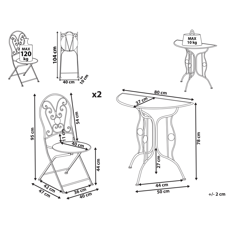 Caféssett utendørs sammenleggbar Coggia Jern - Beige - Hagemøbler - Balkong - Balkongmøbler - Balkonggrupper