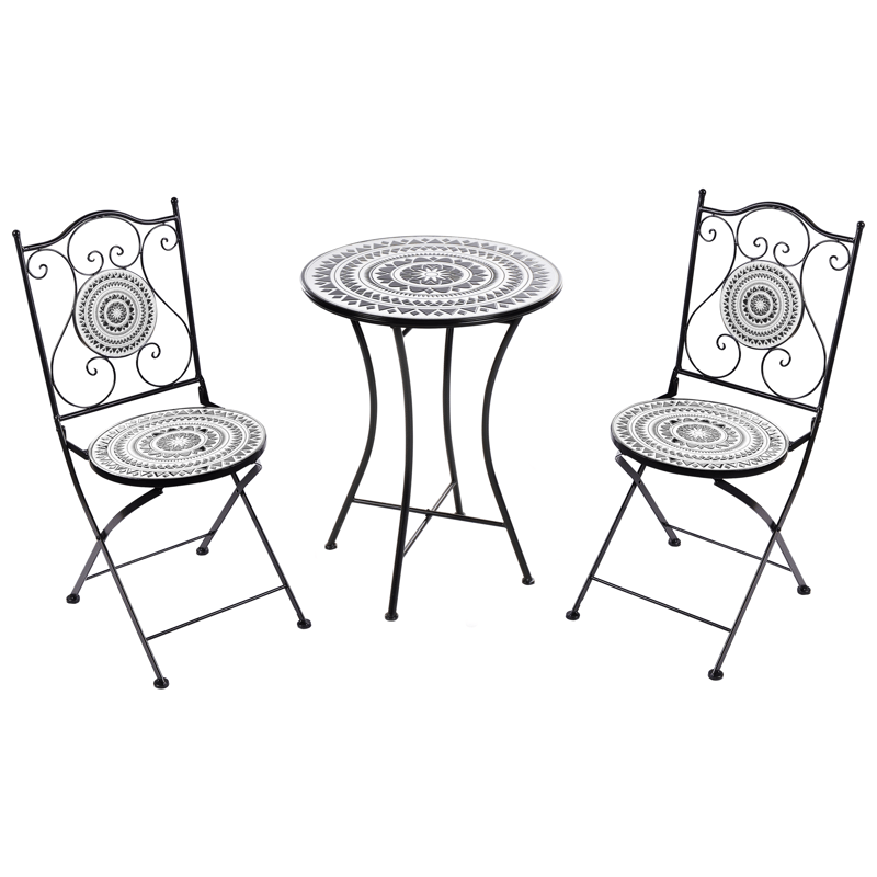 Caféssett utendørs sammenleggbar Comiso Jern - Svart/Hvit - Hagemøbler - Balkong - Balkongmøbler - Balkonggrupper