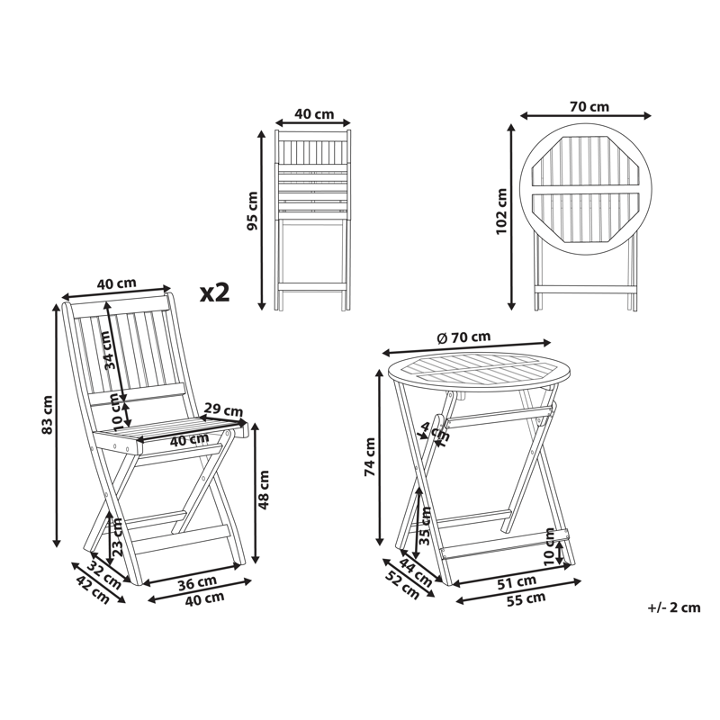 Caféssett utendørs sammenleggbar Febbio akasietre - Brun - Hagemøbler - Balkong - Balkongmøbler - Balkonggrupper