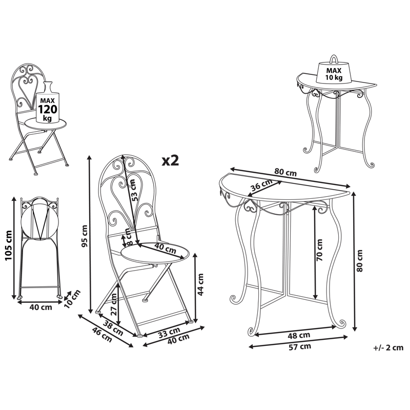 Caféssett utendørs sammenleggbar Folelli Jern - Beige - Hagemøbler - Balkong - Balkongmøbler - Balkonggrupper