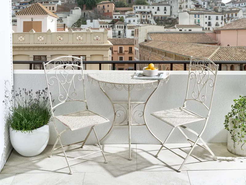 Caféssett utendørs sammenleggbar Juina Jern - Beige - Hagemøbler - Balkong - Balkongmøbler - Balkonggrupper