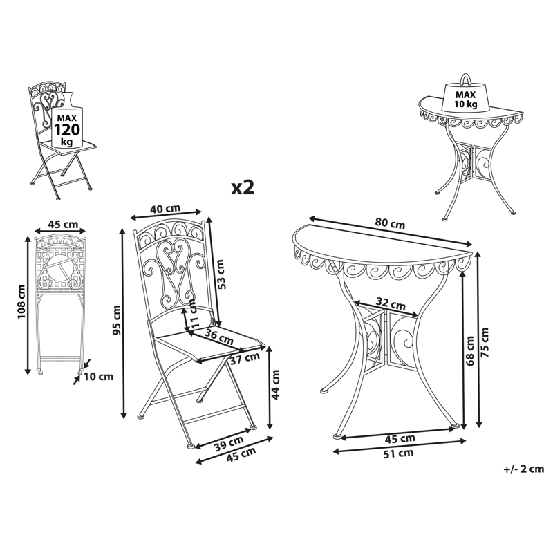 Caféssett utendørs sammenleggbar Juina Jern - Beige - Hagemøbler - Balkong - Balkongmøbler - Balkonggrupper