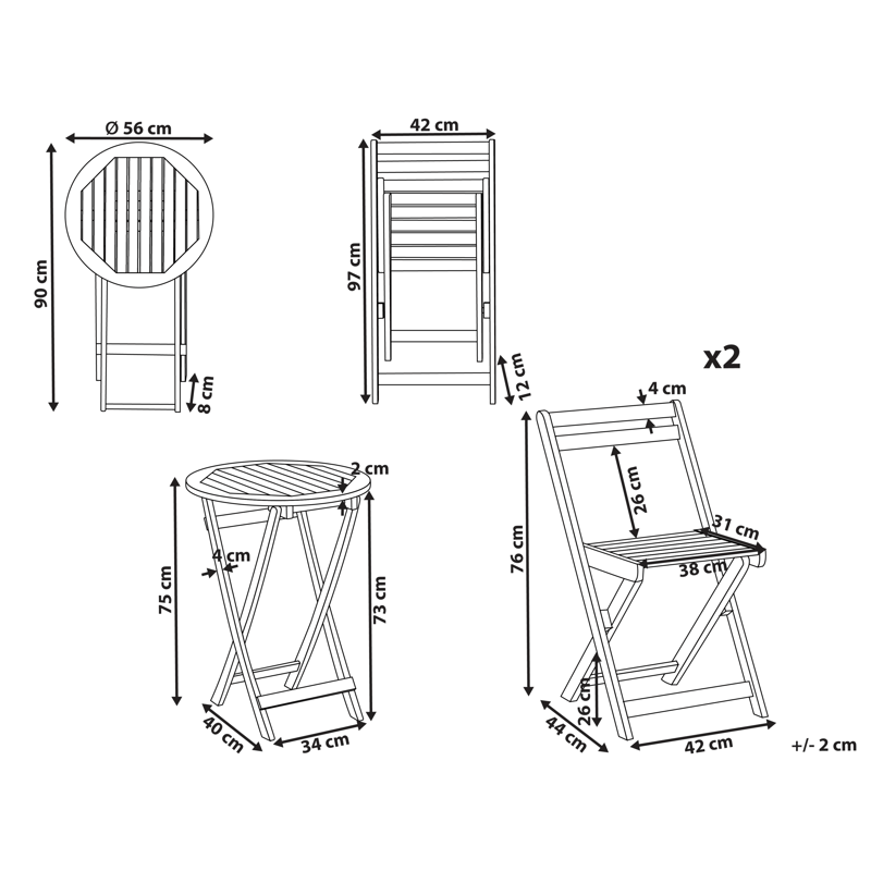Caféssett utendørs sammenleggbar Sacile akasietre - Brun - Hagemøbler - Balkong - Balkongmøbler - Balkonggrupper