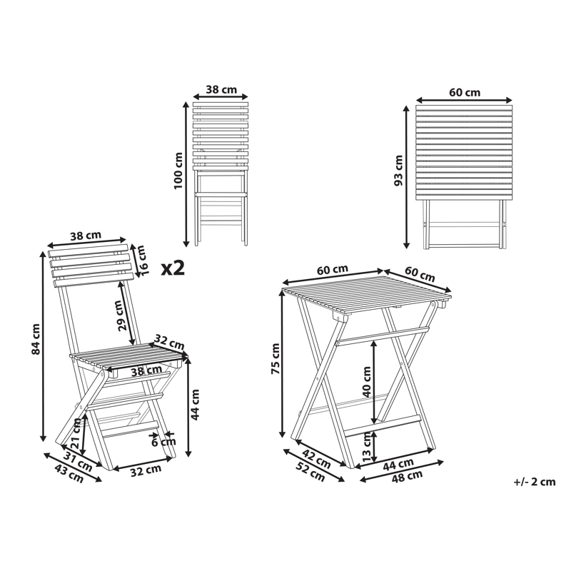 Caféssett utendørs sammenleggbar Solarolo akasietre - Brun - Hagemøbler - Balkong - Balkongmøbler - Balkonggrupper