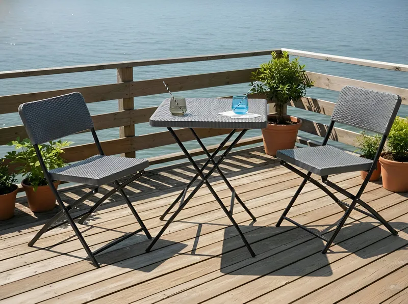 Caféssett utendørs sammenleggbar Trappeto - Grå/Svart - Hagemøbler - Balkong - Balkongmøbler - Balkonggrupper