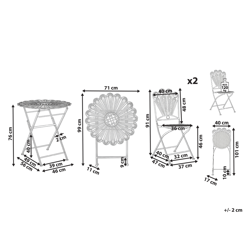 Caféssett utendørs sammenleggbar Pavia Jern - Blå - Hagemøbler - Balkong - Balkongmøbler - Balkonggrupper