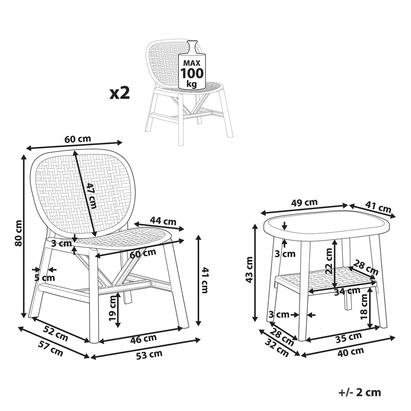 Caféssett utendørs Sicelle - Grønn - Hagemøbler - Balkong - Balkongmøbler - Balkonggrupper