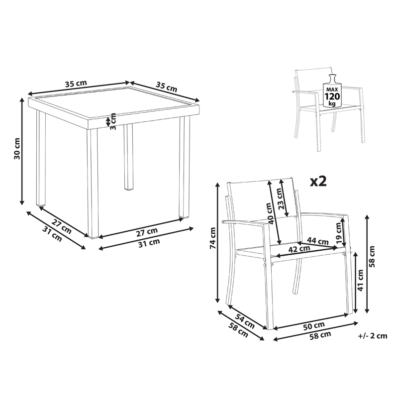 Caféssett utendørs Tavoleto Stål - Mørkegrå - Hagemøbler - Balkong - Balkongmøbler - Balkonggrupper